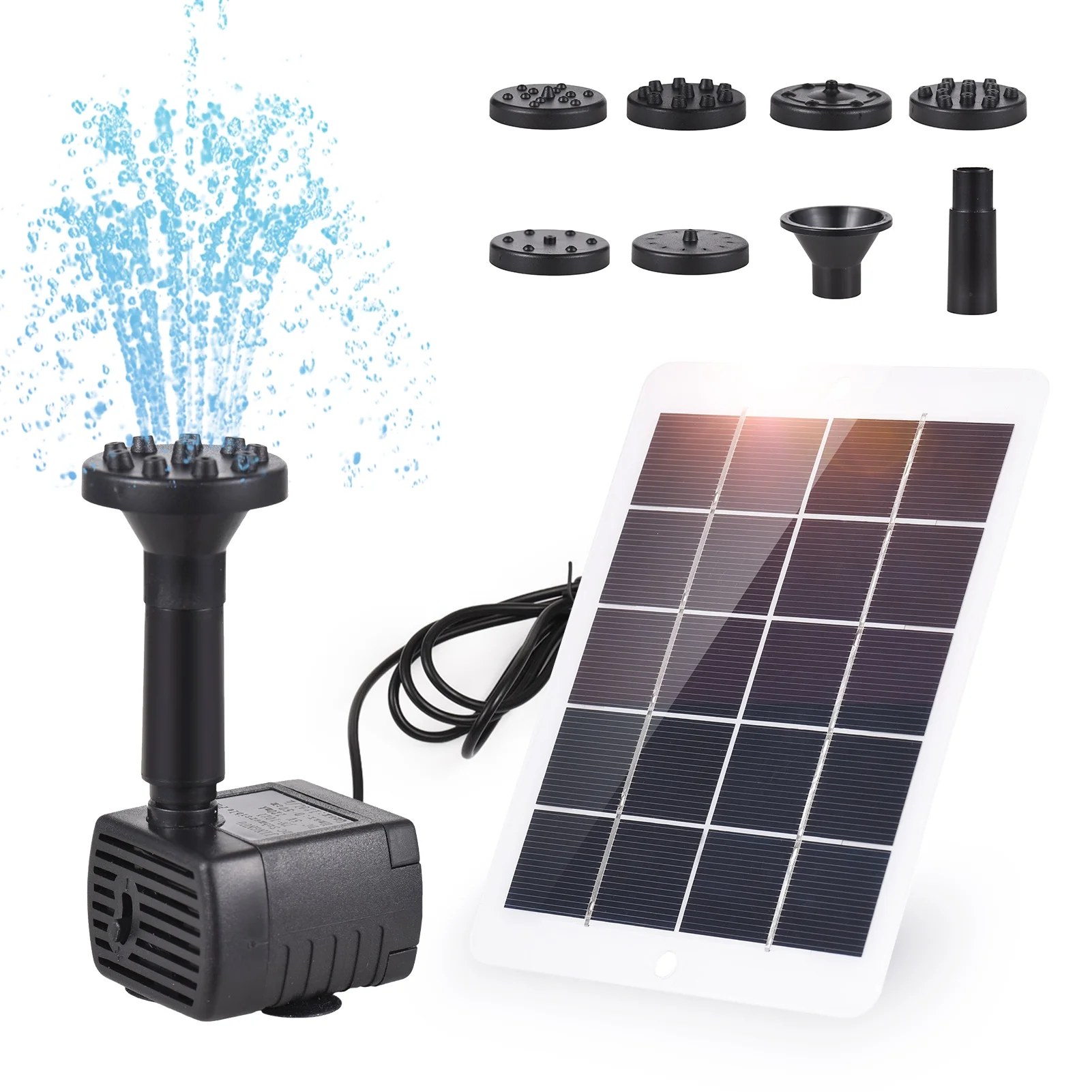 Tomshoo Aibecy Solar Pump Kit for Bird Bath, 3W 5V Solar Panel, 7 Nozzles, Max. Height 50cm, Fish Pond Decor