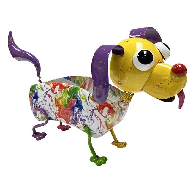 Continental Art Center  Colorful Enameled Metal Abstract Dog Planter - Multi Color
