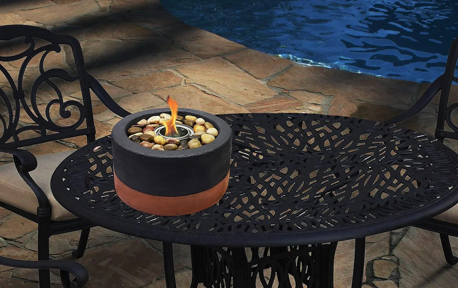 H Concrete Tabletop Ethanol Fire Pit Indoor&Outdoor Mini Fire Bowl with Ethanol Gel (Black & Bronze)