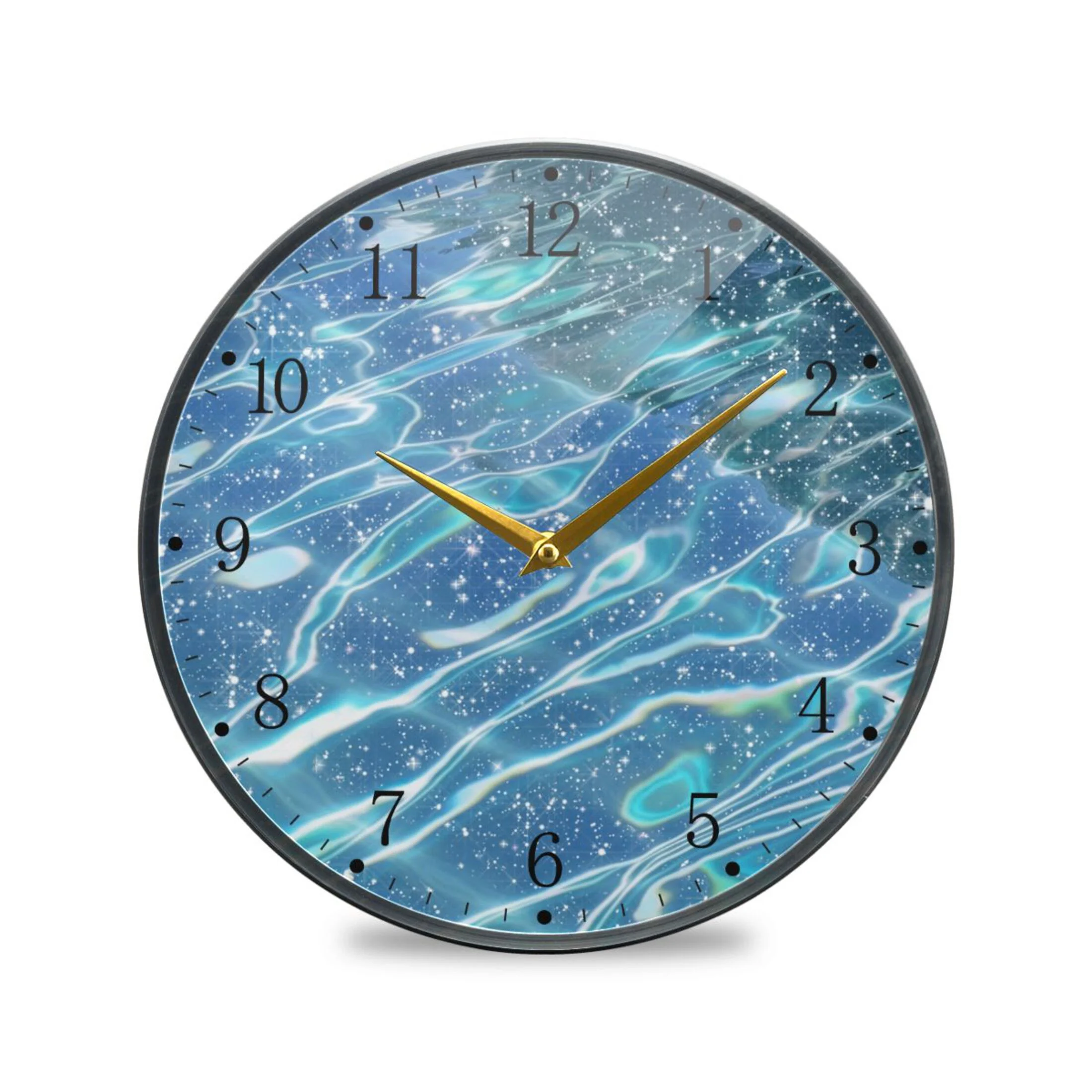 Watercolor with Blue Acrylic Wall Clocks Quiet Round Clock Battery Operated Non-Ticking Clock for Bedroom Kitchen Office Decorative 11.9 Inch