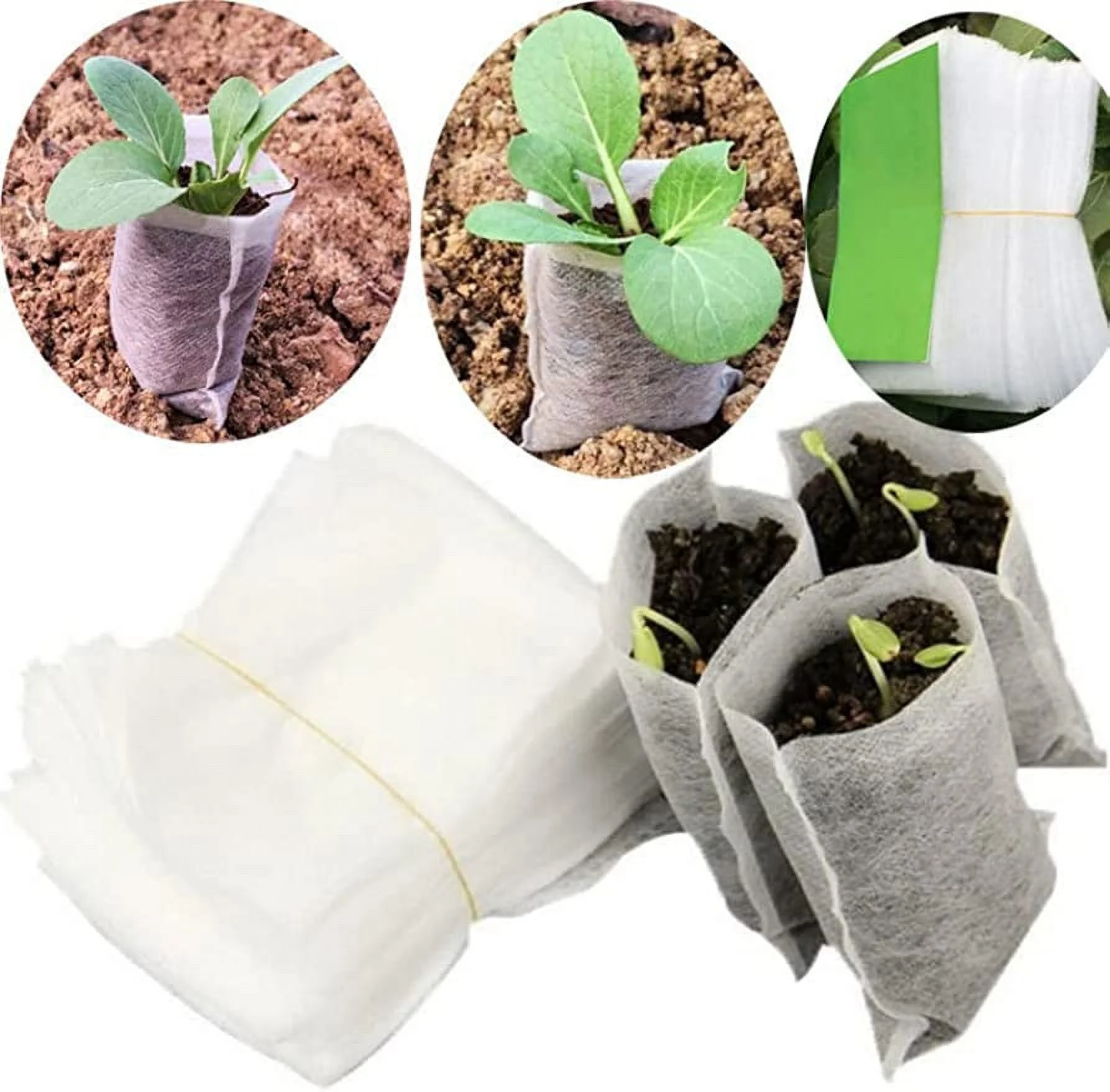 Biodegradable Non-Woven Nursery Grow Bags Seedling-Raising Bags Nursing Seedling Raising Pots Plants Pouch White - 7.09
