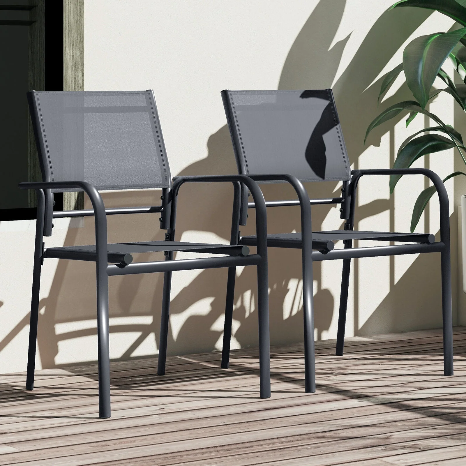 Set of 2 Aluminum Outdoor Dining Chairs Patio Dining Chairs w/ Armrest Rustproof