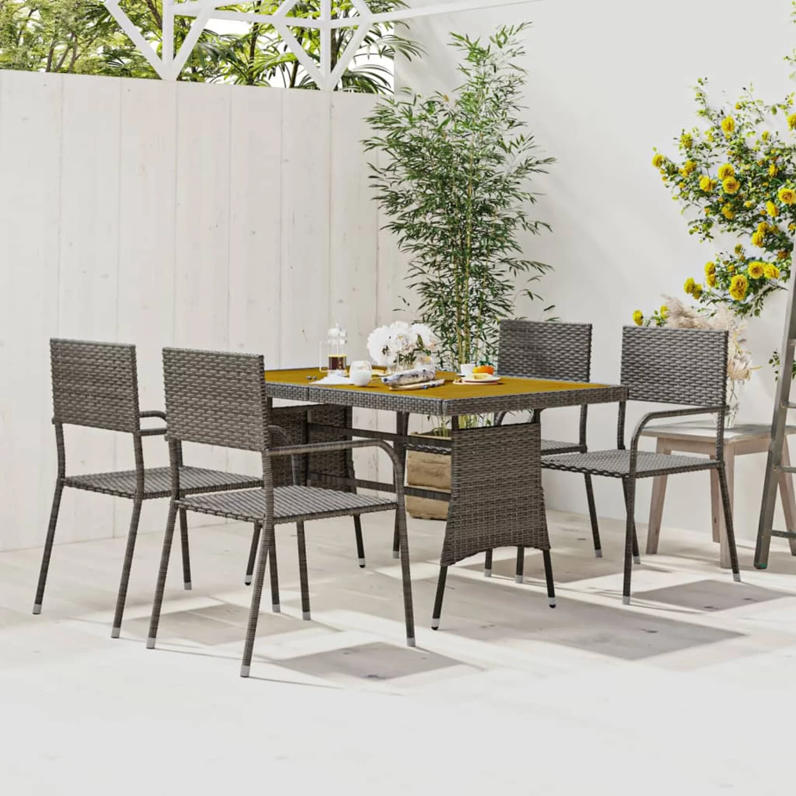 Aibecy 5 Piece Patio Dining Set Poly Rattan Gray