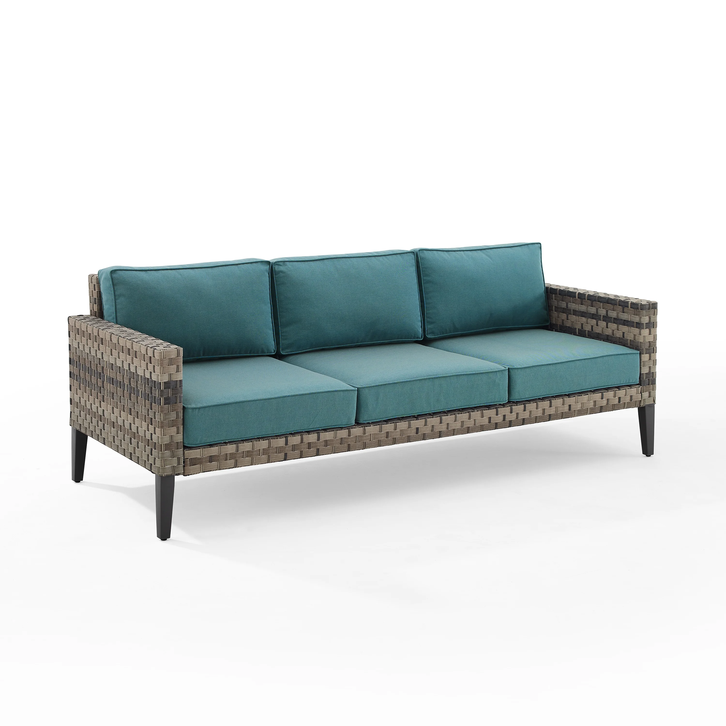 Crosley Furniture Prescott Modern Wicker Outdoor Sofa in Mineral Blue/Brown
