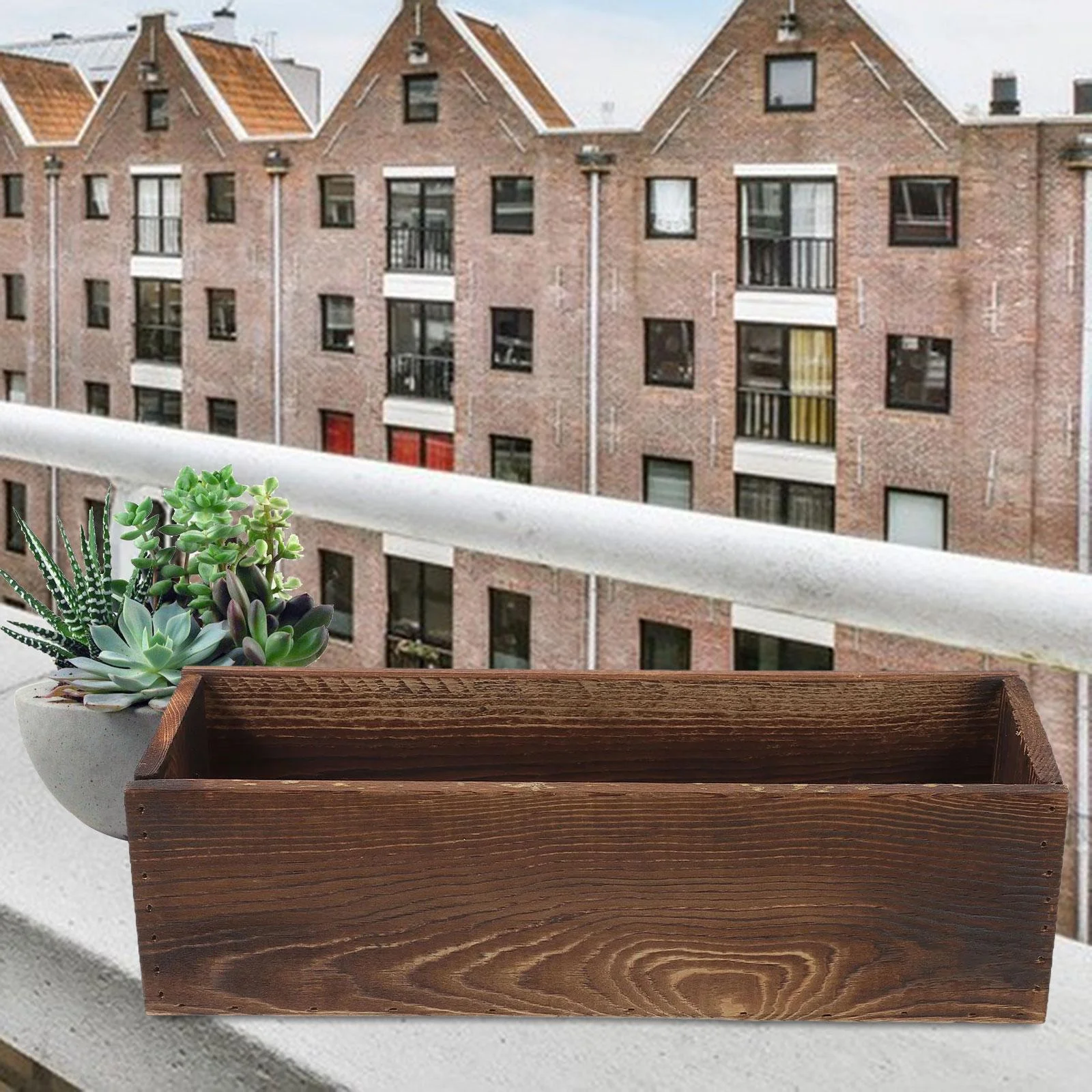 Colaxi Rustic Wooden Flower Box Plant Container Novelty Wood Planter Box Decorative Wood Vase for Office Patio Home Windowsill Shelf S