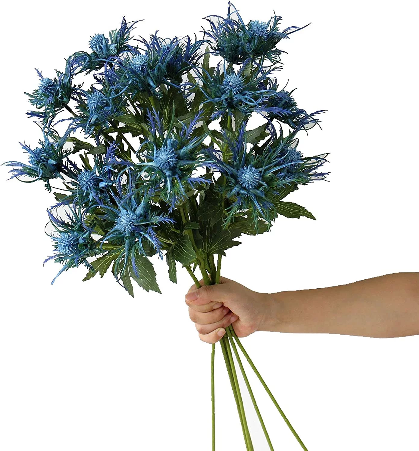 Zukuco 6 Pack Blue Artificial Thistle Flower Bouquet Fake Silk Flower for Home Wedding Bouquet Kitchen Office Nursery Décor