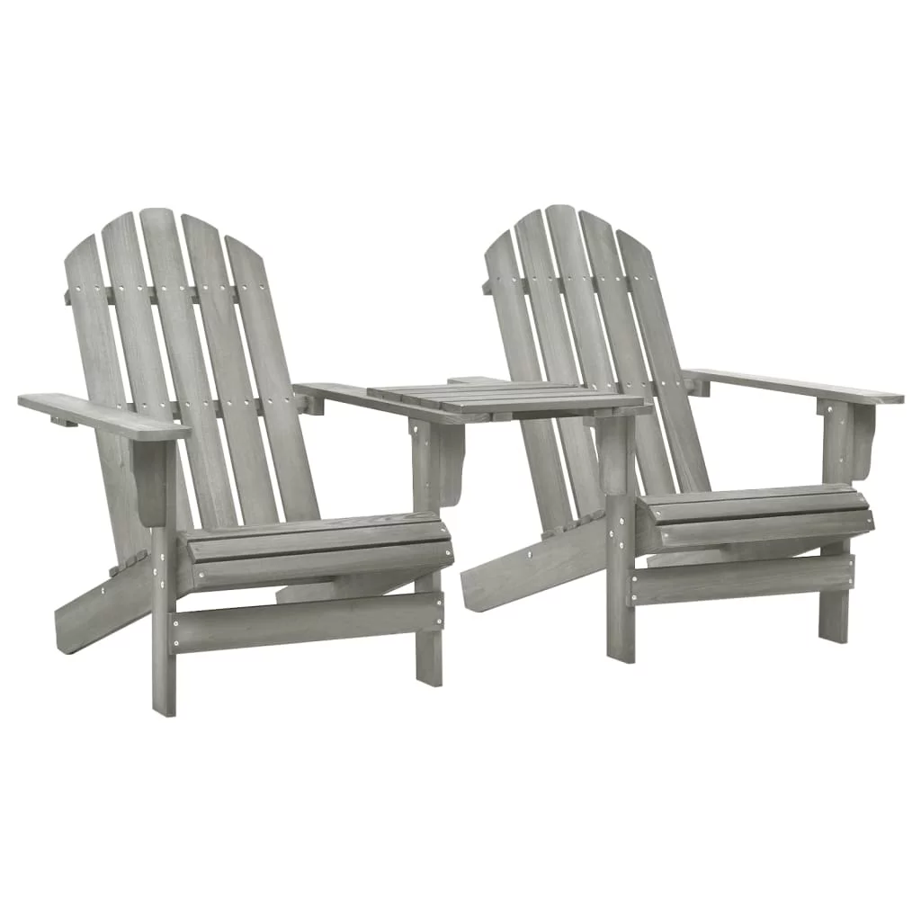 Walmeck Patio Adirondack Chairs with Tea Table Solid Wood Fir Gray