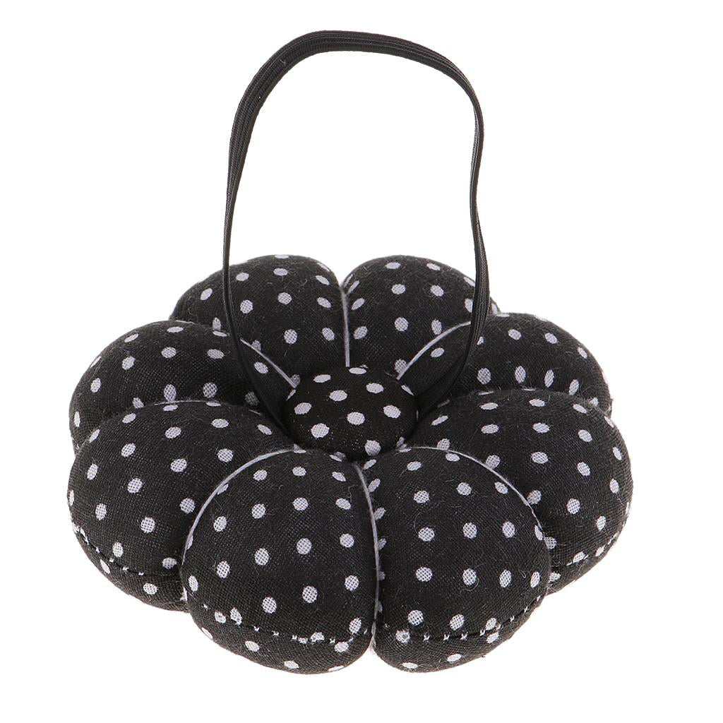 Polka Dot Pumpkin Fabric Sewing Pin Cushion With Elastic Wrist Belt Black