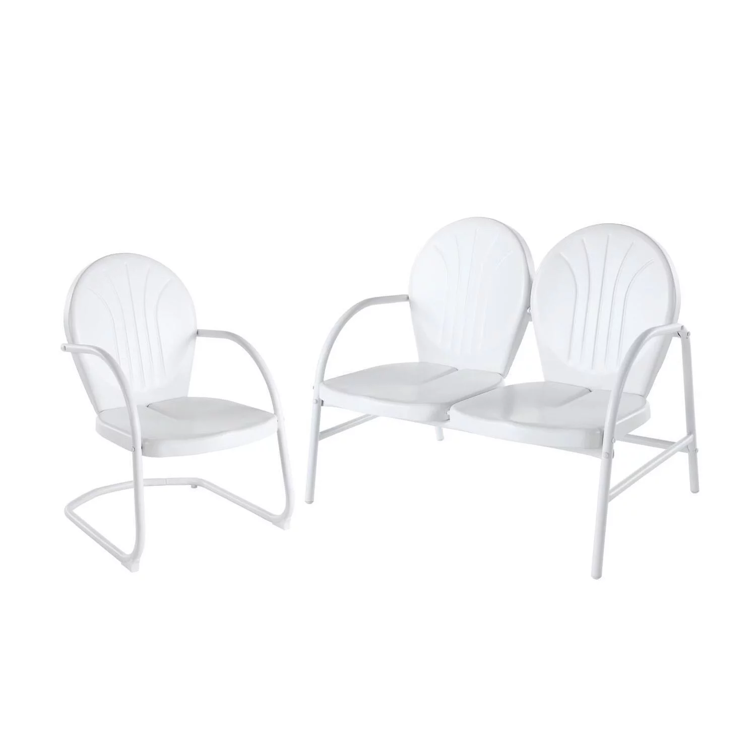HomeStock Eclectic Escape 2Pc Outdoor Metal Conversation Set White Gloss - Loveseat & Chair