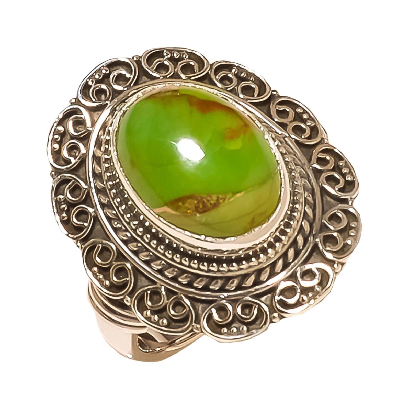 Copper Green Turquoise Solid 925 Sterling Silver Ring s.9 W2467 SR-190