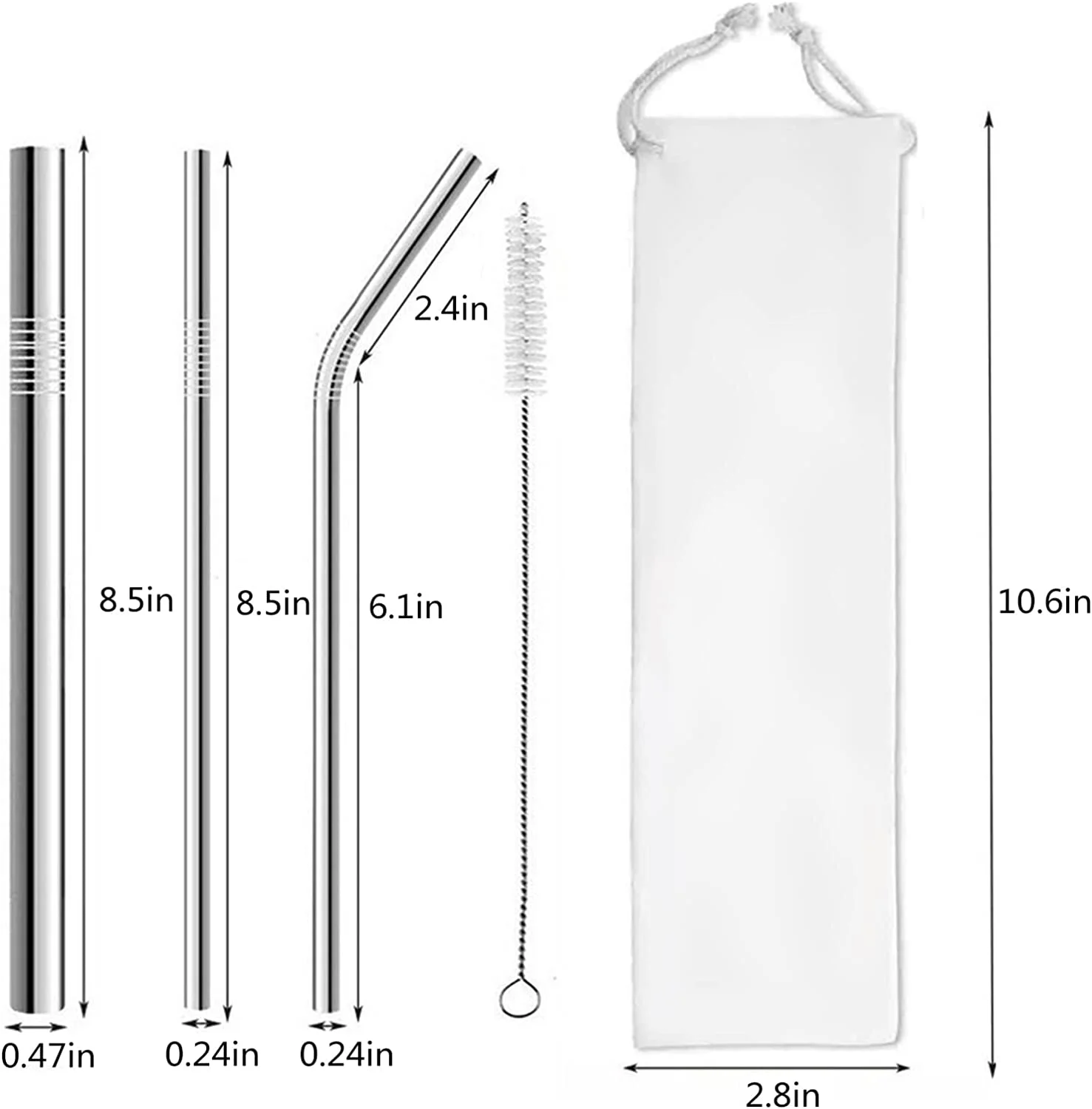 Reusable Metal Straws,15 Pcs, Long Stainless Steel Straws, Drink Bubble Milk Tea/Water/Milk/Jelly/Bubble Tea