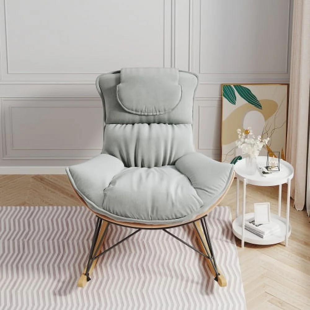 LEIYEHOOM Leisure sofa single rocking chair  light luxury sofa chair  balcony leisure area single chair  comfortable and breathable detachable and washable seat cushion (Color Light Green