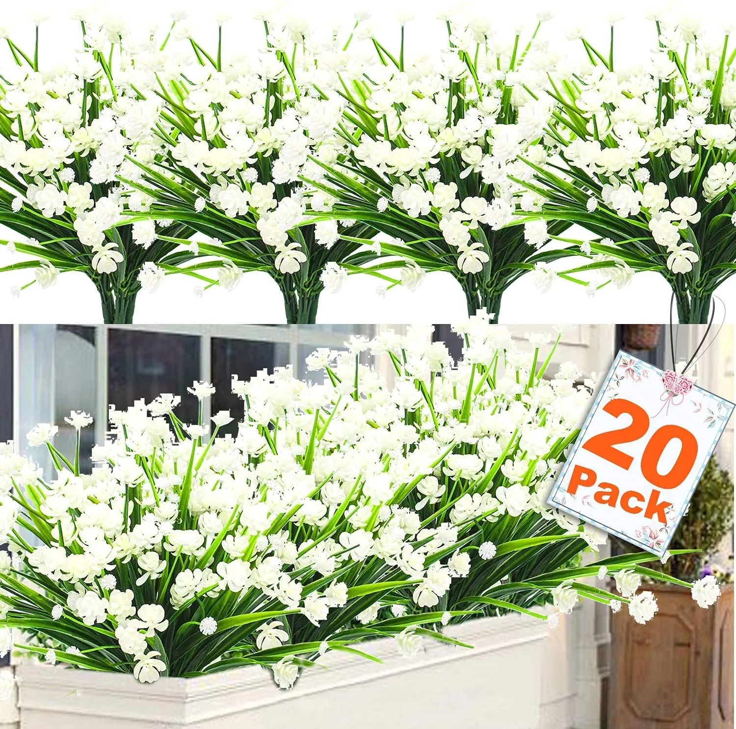 20 Bundles Artificial Flowers for Outdoor Decoration, Spring Summer Decoration UV Resistant Faux Outdoor Plastic Greenery Shrubs Plants Fake Flowers Planter Home Garden Decor(Purple)