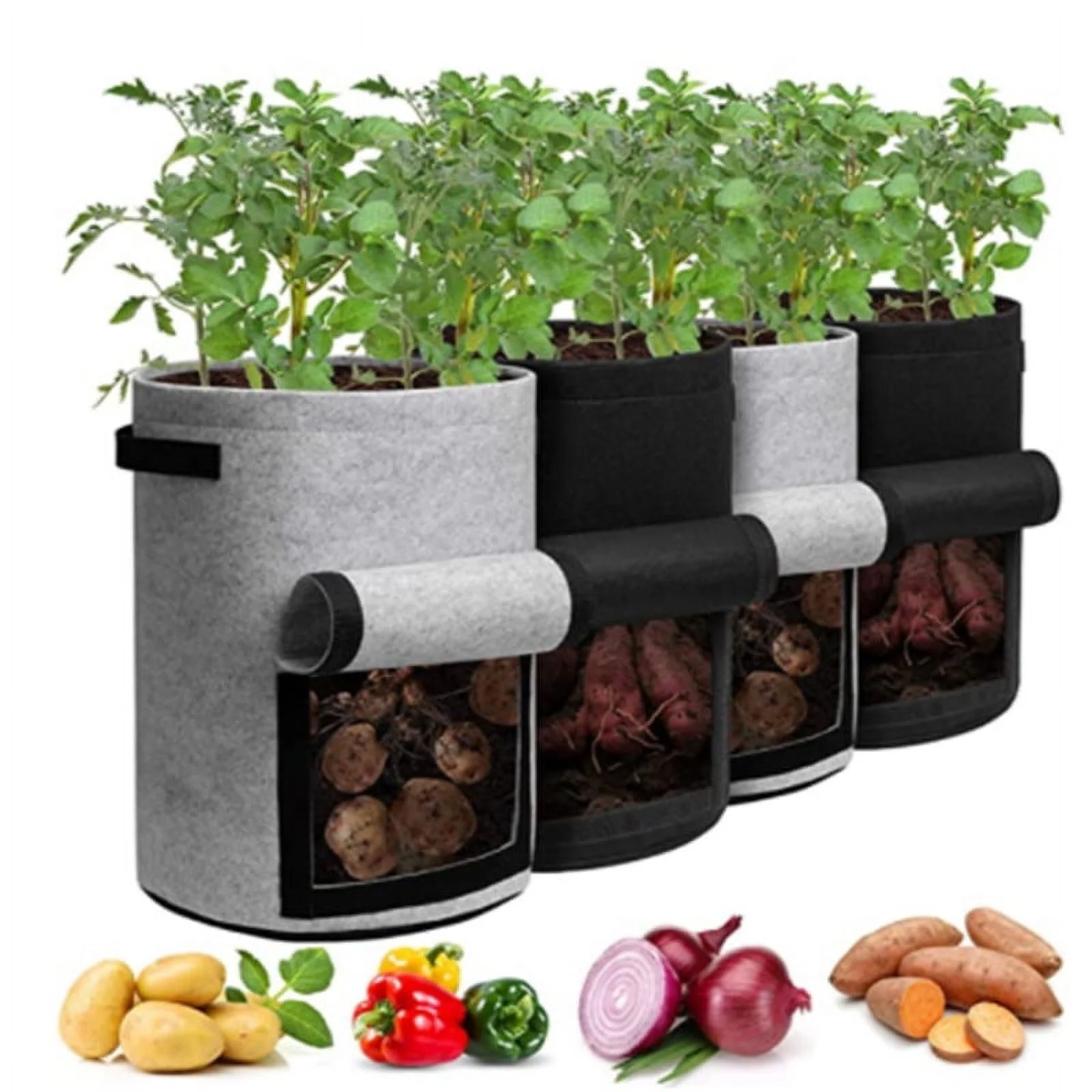 Potato Grow Bags with Flap 10 Gallon, 2 Pack Planter Pot with Handles and Harvest Window for Potato Tomato and Vegetables