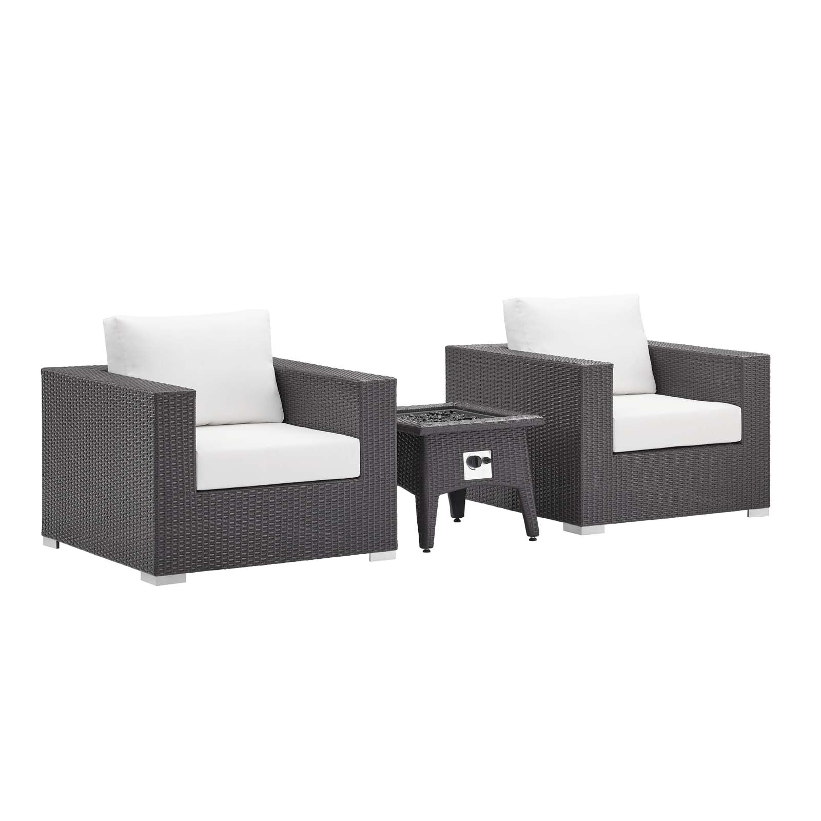 Modway Convene 3 Piece Set Outdoor Patio with Fire Pit in Espresso White
