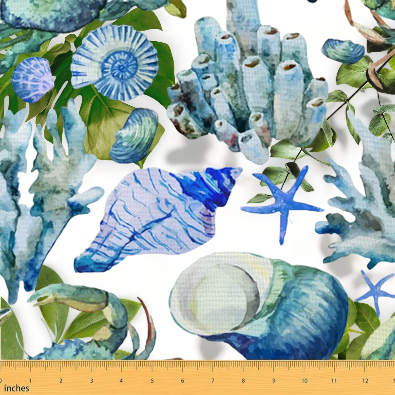 Coral Marine Life Chair Fabric: Seaside Sealife Upholstery Yardage - Vibrant Blue Shell Outdoor DIY Décor