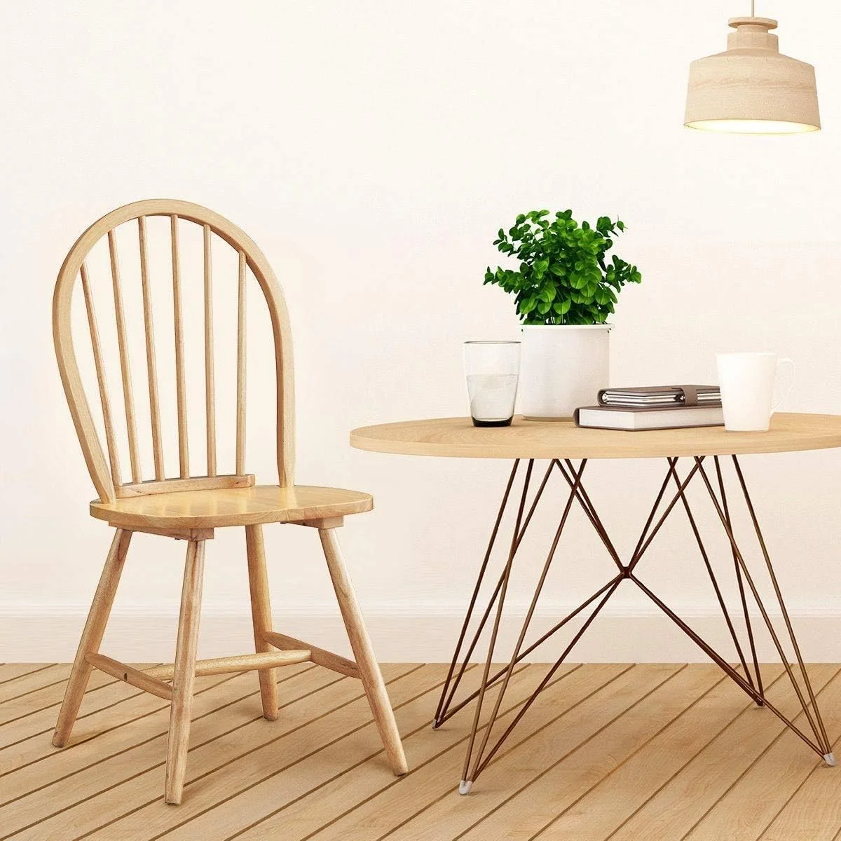 Classic Design Natural Wood Finish Pair of Dining Chairs Armless seat Ergonomic Backrest Heavy-Duty Construction