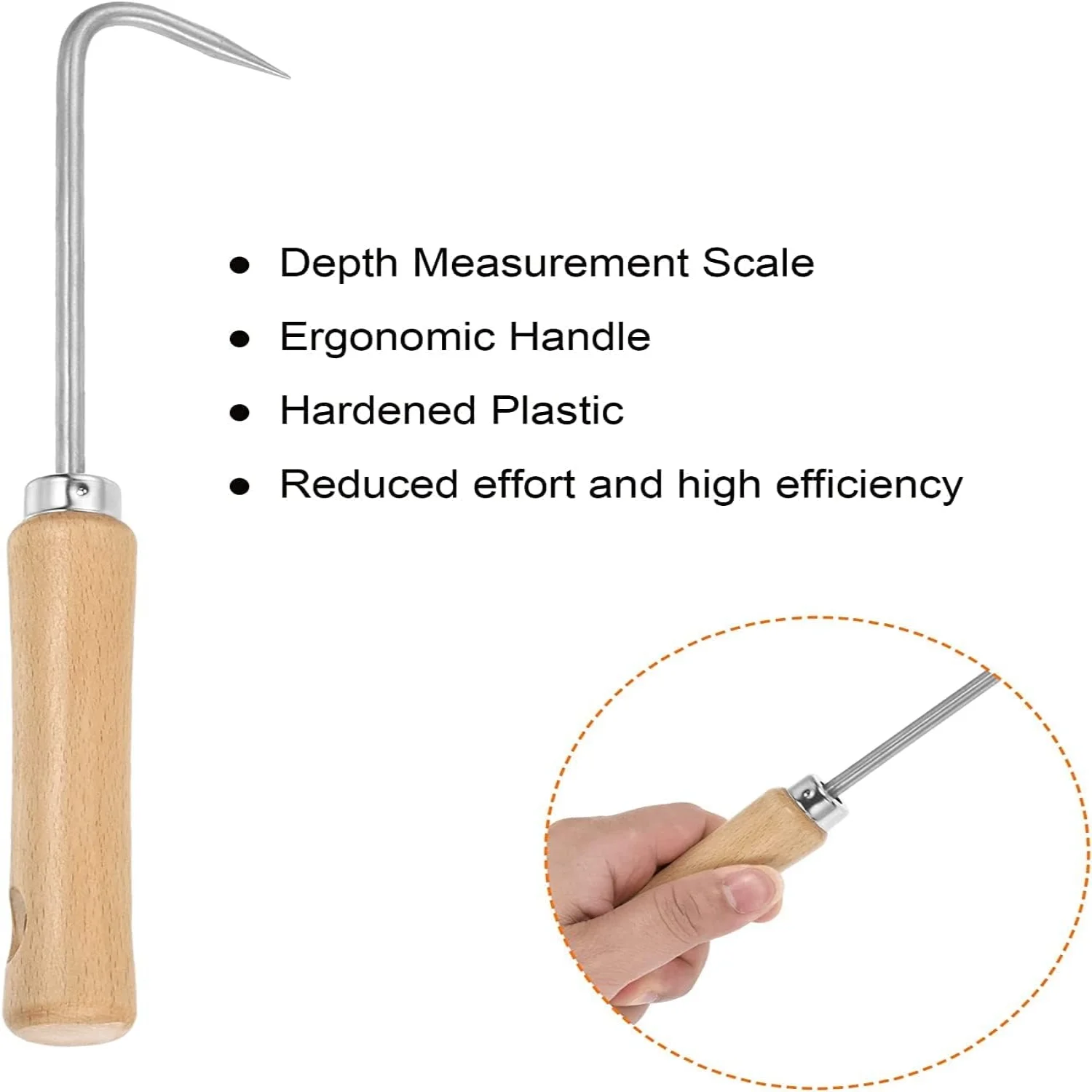Tool Root Pick Rake Gardening Steel Hook with Ergonomic Wooden Handle