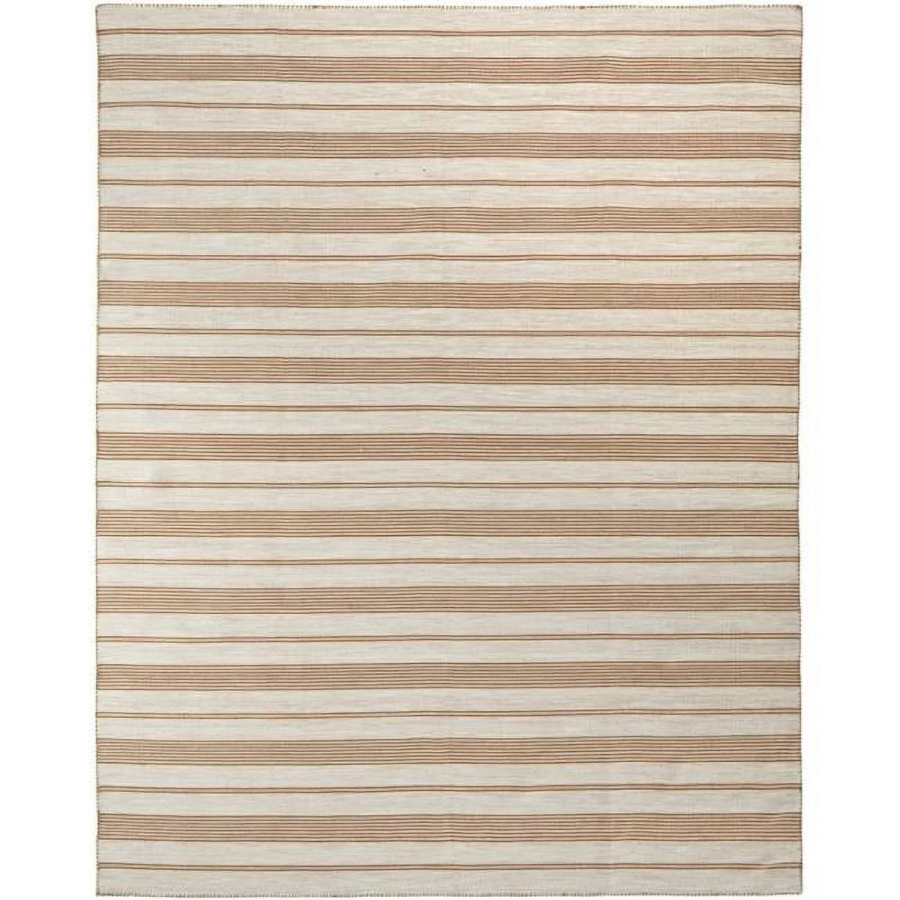 HomeRoots  8 x 11 ft. Ivory Taupe & Brown Striped Dhurrie Hand Woven Stain Resistant Rectangle Area Rug - Ivory Taupe and Brown - 8 x 11 ft.