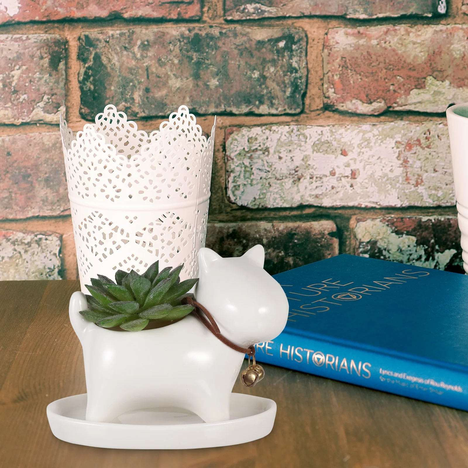 Guichaokj Dog Succulent Planter With Tray Saucer Fun Animals Ceramic Plant Pot Flower Vase