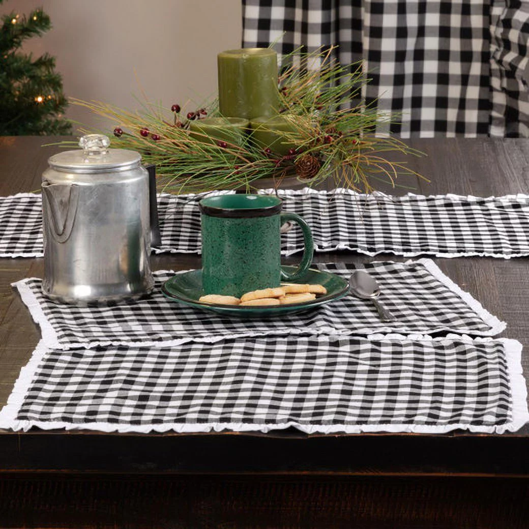 Ashton & Willow Farmhouse Black Seasonal Decor Emmie Cotton Check Rectangle Placemat Set of 6