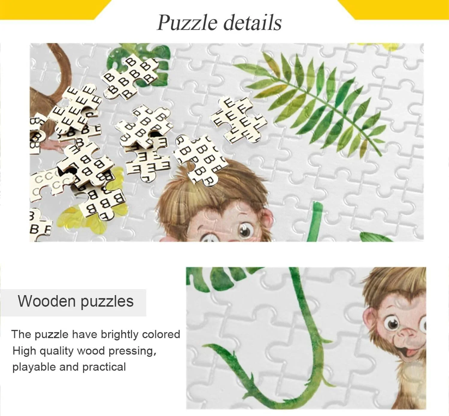 Dreamtimes Cute Monkeys Jigsaw Puzzle for Adults Teens Kids, 1000 Pieces Wooden Puzzle Fun Family Game for Holiday Toy Gift Home Decor