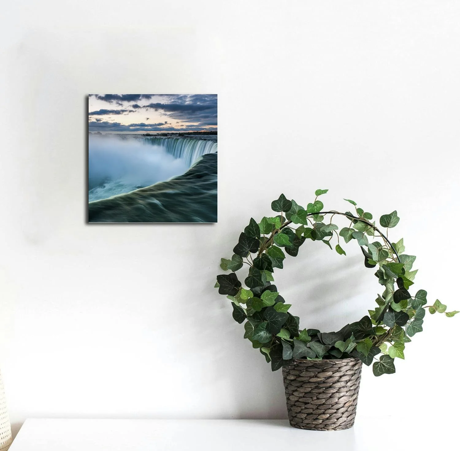 FLORID Wall Art Printed Square Decorative Painting 16x16in Waterfall Landscape Artwork Canvas Print for Home Wall Decor 12x12 in