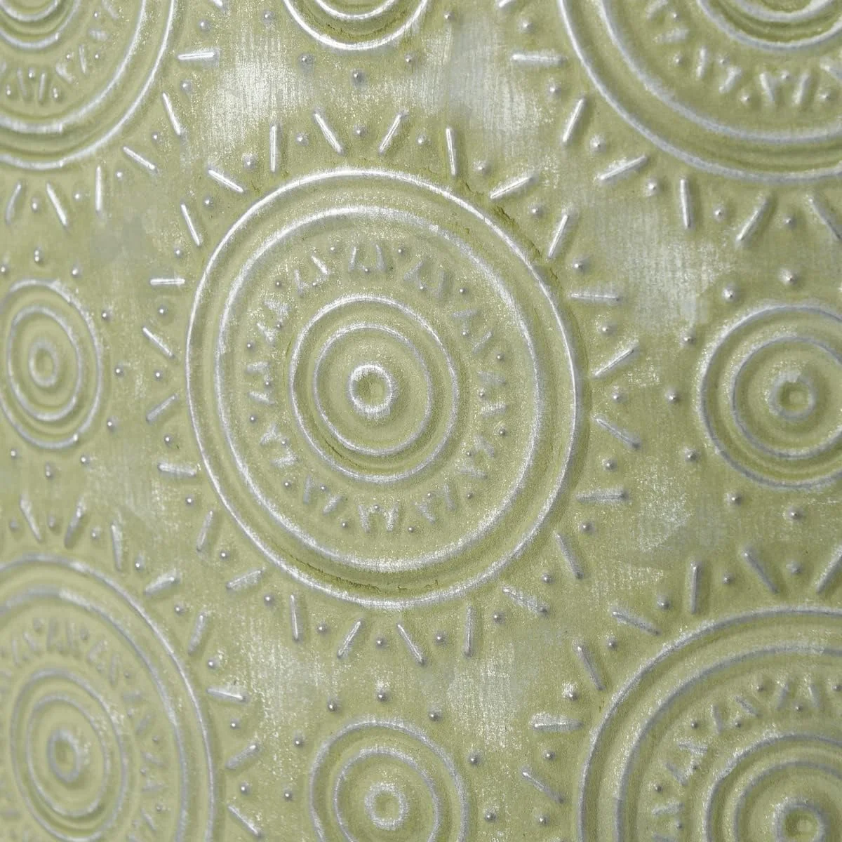 Boho Shabby Style Round Planters, Set of 3, Embossed Mandala Daisy Patterns, Grey with Green Patina, 10.75, 9.75, and 8.75 Inches, Cache Pots