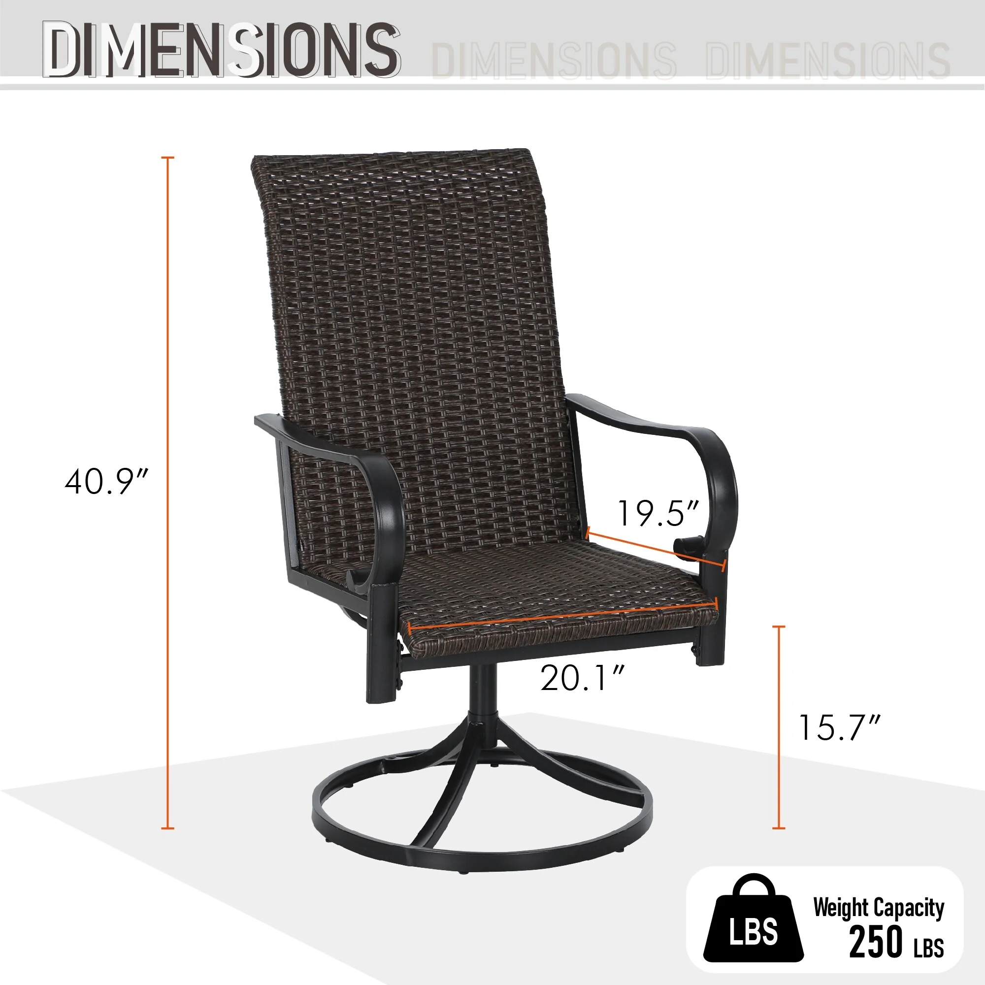 7-Piece Patio Dining Set Steel Panel Table & 6 Rattan Swivel Chairs