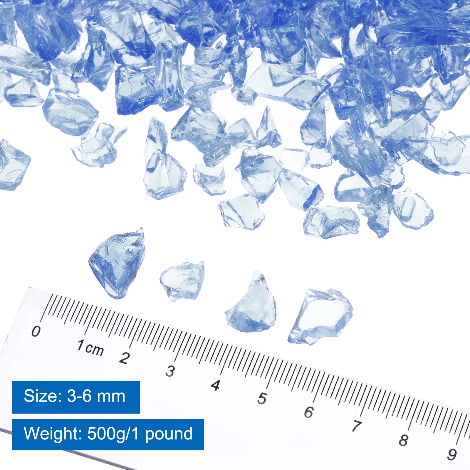 1 Pound Fire Glass Stone, 3-6mm Reflective Fire Pit Glass Rock for Fireplace, Blue