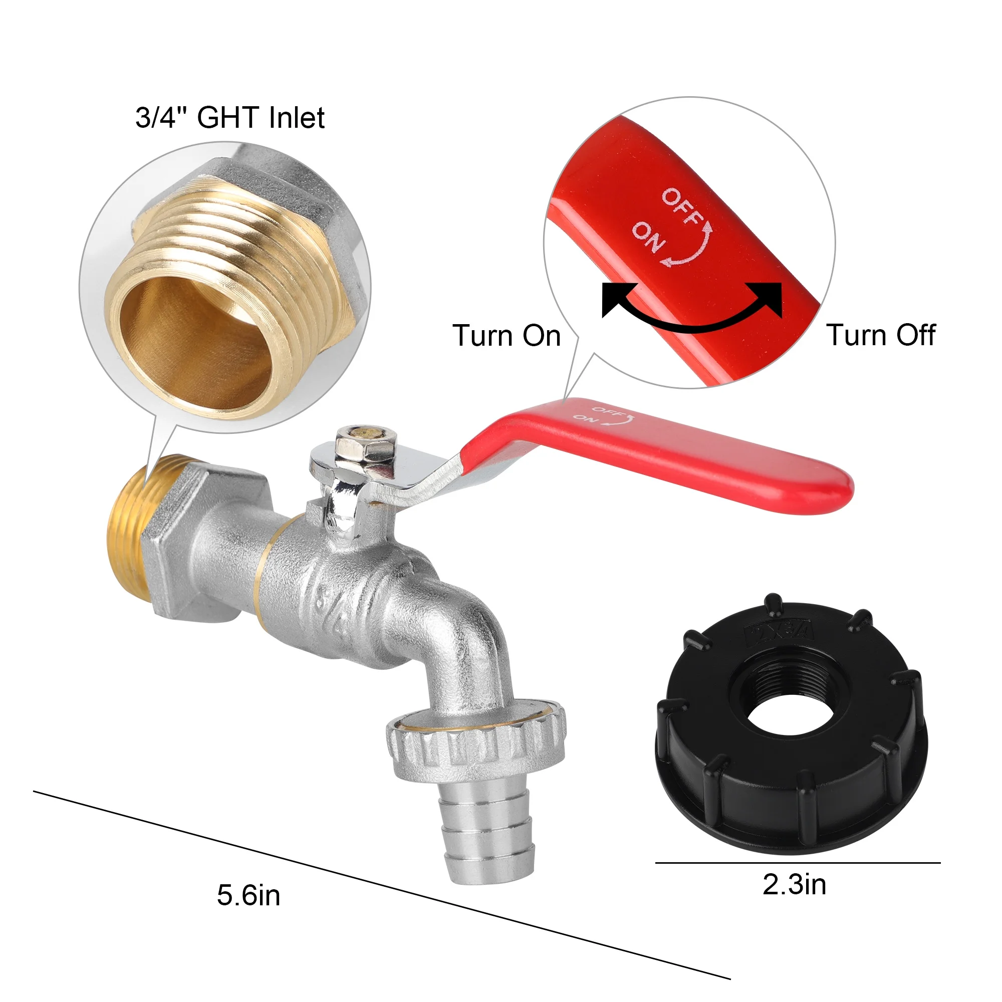 TSV Water Tank Faucet, Brass IBC Ton Barrel Adapter with Long Lever Handle, 3/4