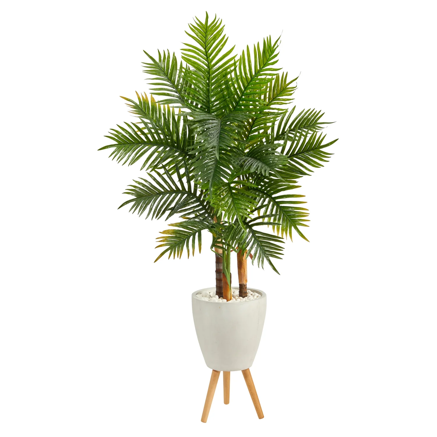 Nearly Natural 63in. Areca Artificial Palm Tree in White Planter with Stand (Real Touch)