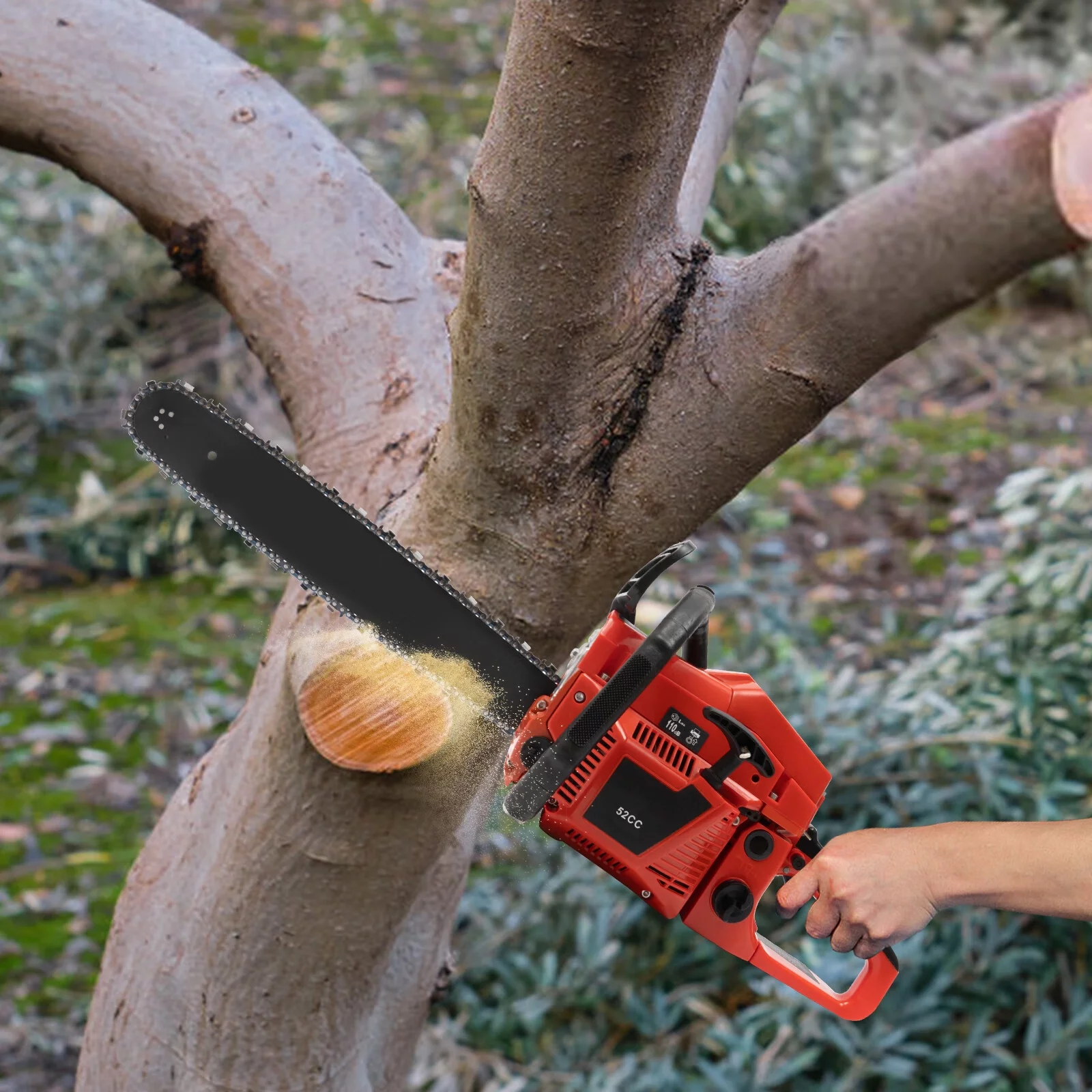 Loyalheartdy 52cc Gasoline Powered Logging Saw 2 Stroke 90CM Self-Reset Handheld Petrol Engine Chain Saw for Farm  Wood