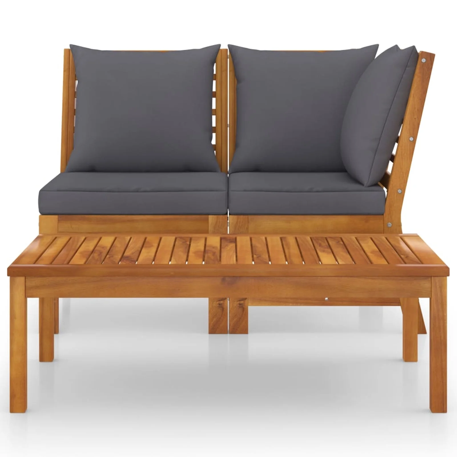 Andoer 3 Piece Garden Set with Dark Gray Cushion Solid Acacia Wood
