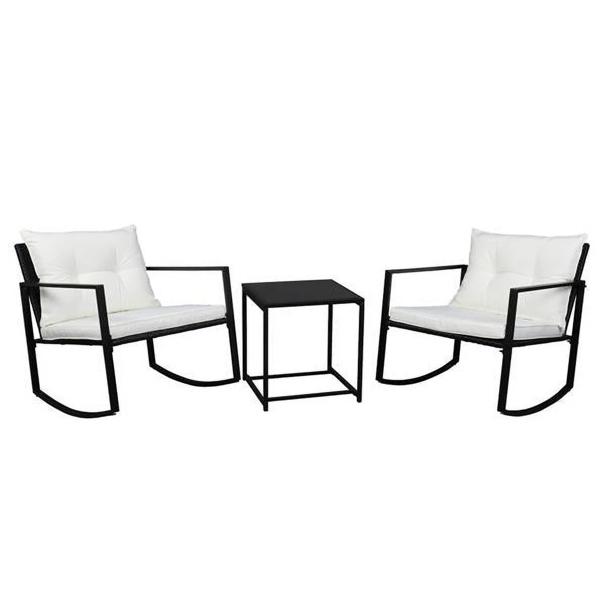 Single 2pcs Coffee Table 1pc Exposed Rocking Chair Three-Piece Set Black