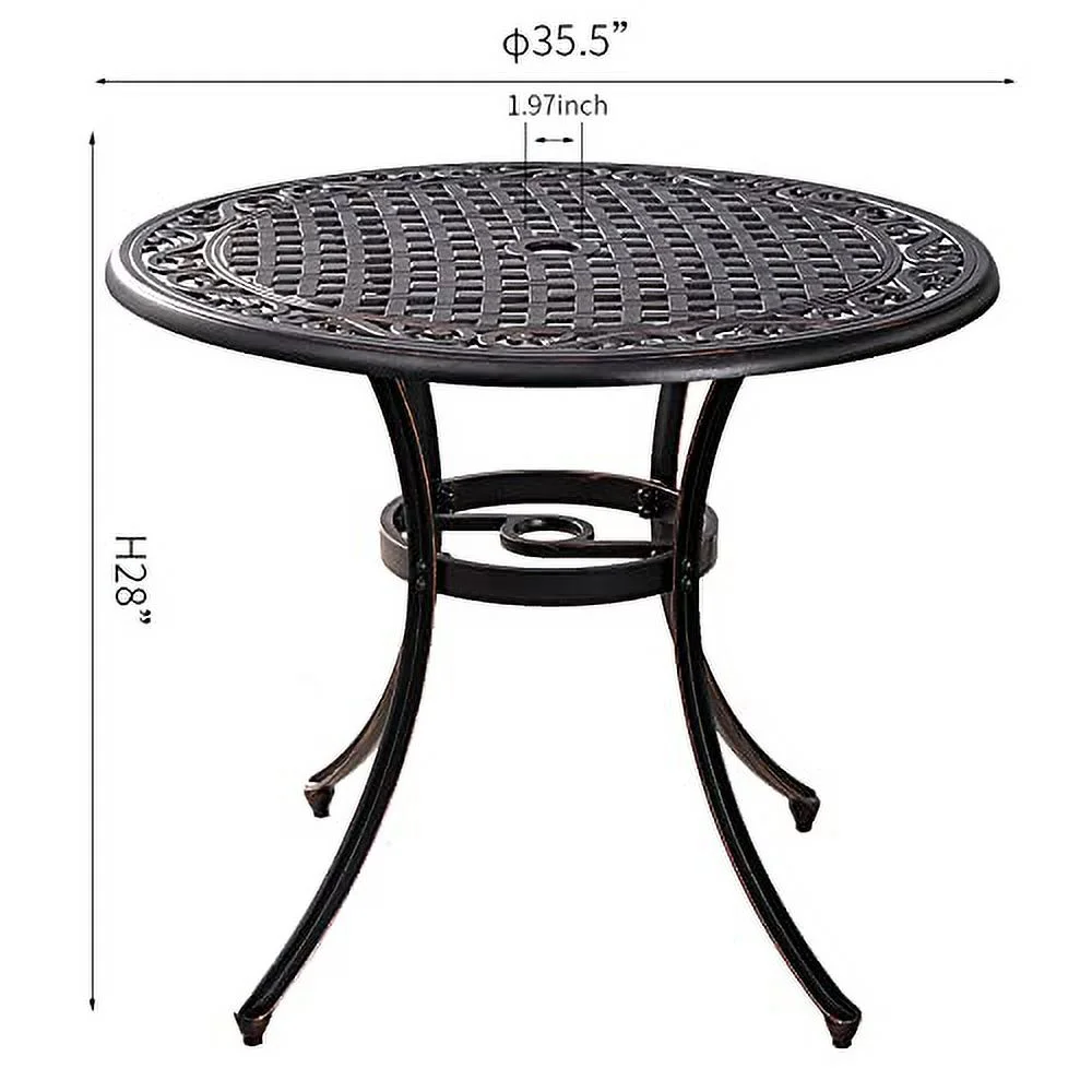 36 inch Round Patio Table Cast Aluminum Outdoor Table, 36