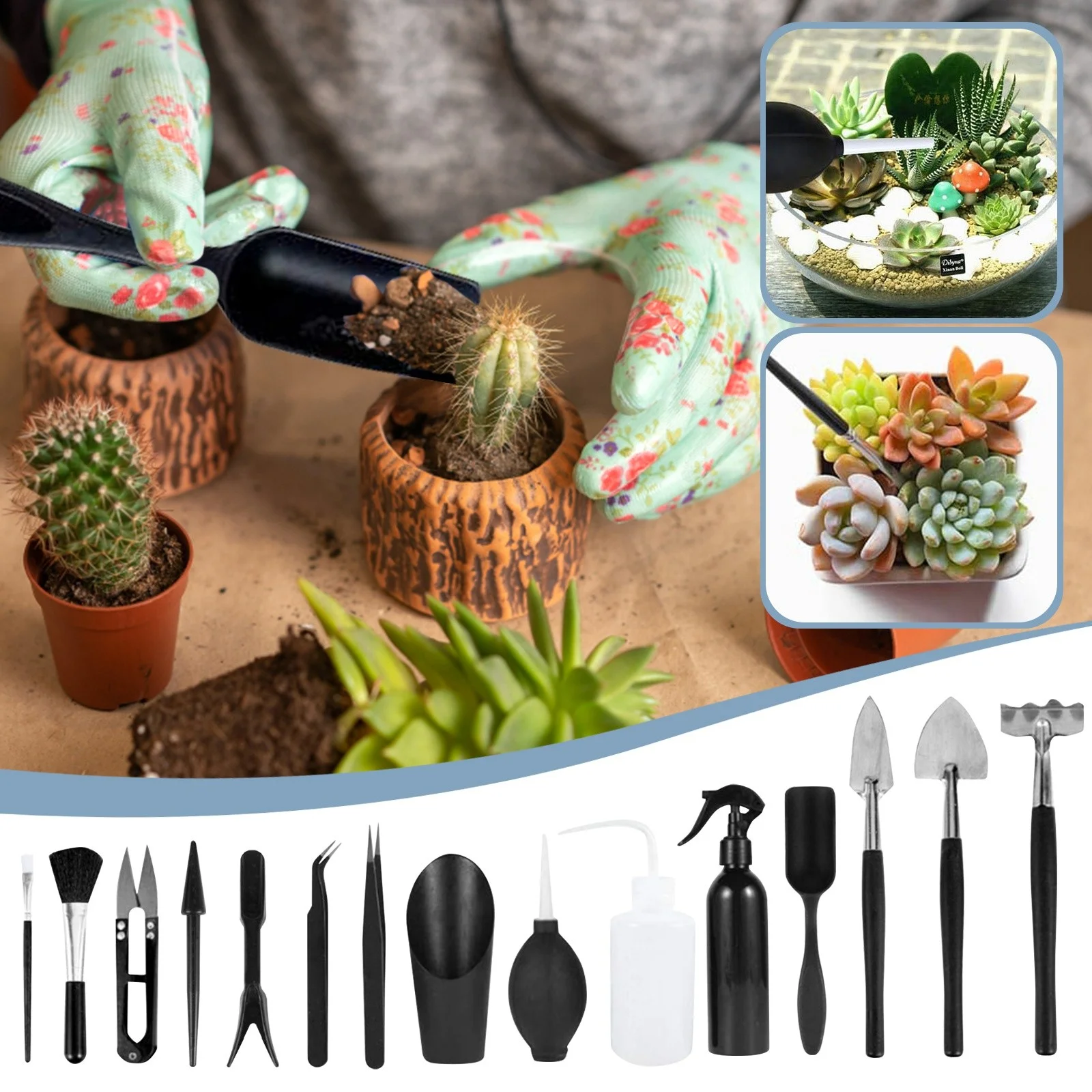 Succulent Tool Set, 16 Gardening Tools Succulent Kit With Potting Tarp Pad, Succulent Kit For Indoor And Outdoor Miniature Garden Plant Care