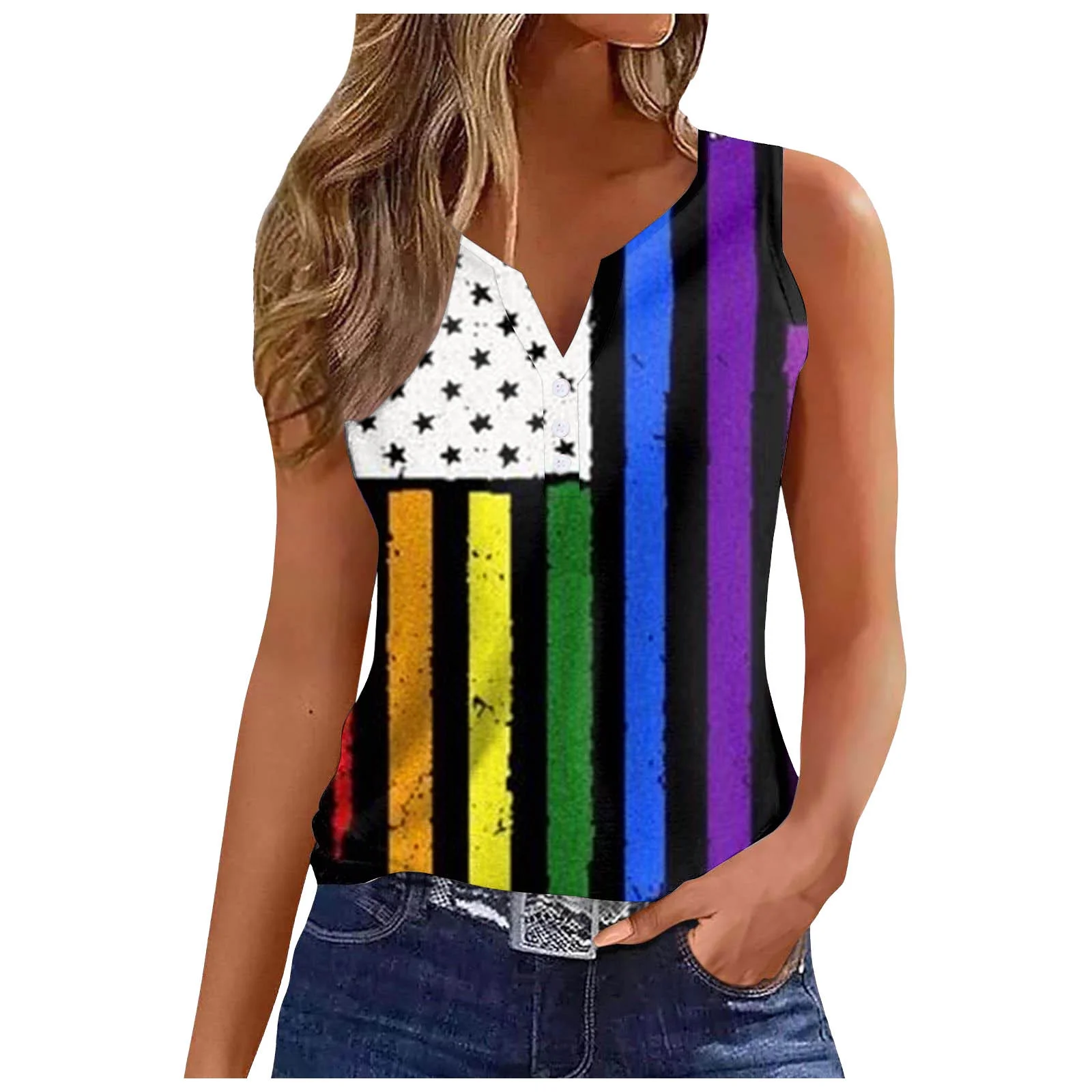 ZFWDUNSA 4Th of July Women Summer Fashion Tops Printed V Neck Sleeveless Shirts Casual Loose Comfortable Camisole Tops T Shirts for Women