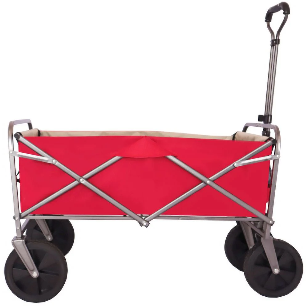Penck Extra Large Collapsible Garden Cart,  Folding Wagon Utility Carts with Wheels and Rear Storage, Wagon Cart for Garden, Camping, Grocery Cart, Shopping Cart, Red