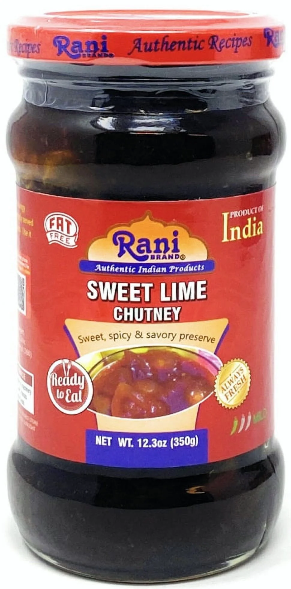 Rani Lime Sweet Mango Chutney (Indian Preserve) 12.5oz (350g) Glass Jar, Ready to eat, Vegan ~ Gluten Free, All Natural, NON-GMO