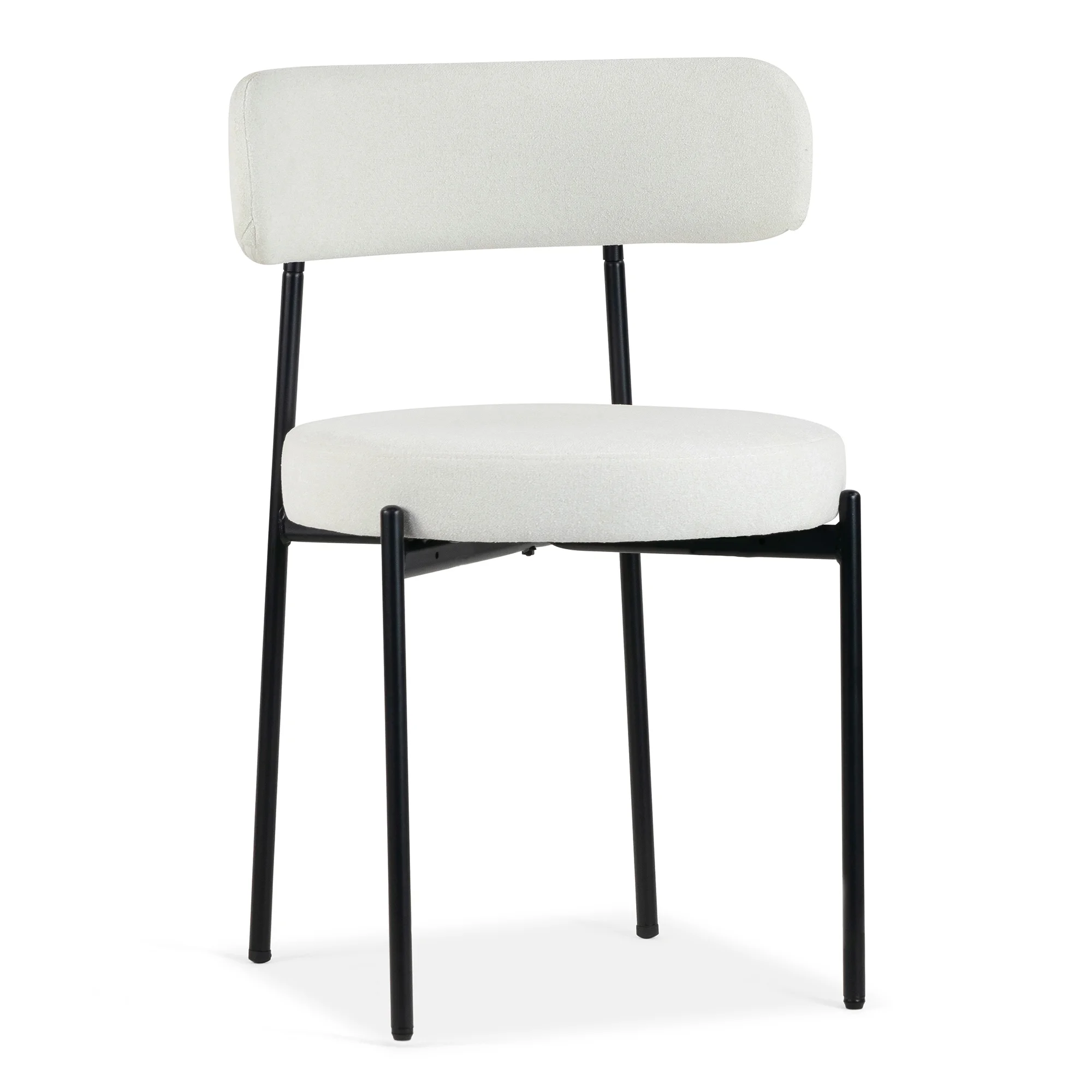 Set of 2 Avrom White Boucle Fabric Dining Chair with Black Metal Iron Legs