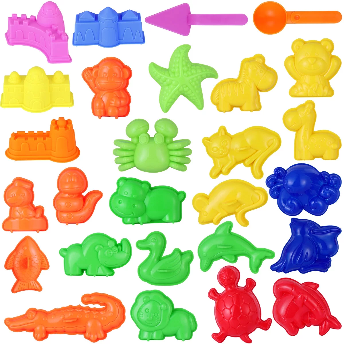 FRCOLOR 27PCS Sand Molding Toys Kid's Summer Beach Toys Sand Play Set with Castle Animal Sand Molds and Tools (Random Color)