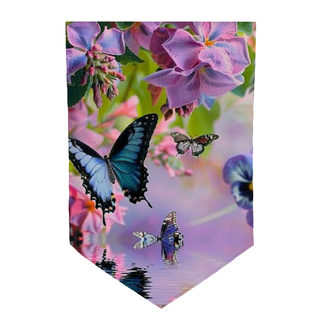 Xllo0ord  Lilac House Flag Butterfly Water Flower Branch Green Growth Leaf Garden Porch Flag Vertical Double Sided  Yard Outdoor Decor Blue Pink 12x18inch