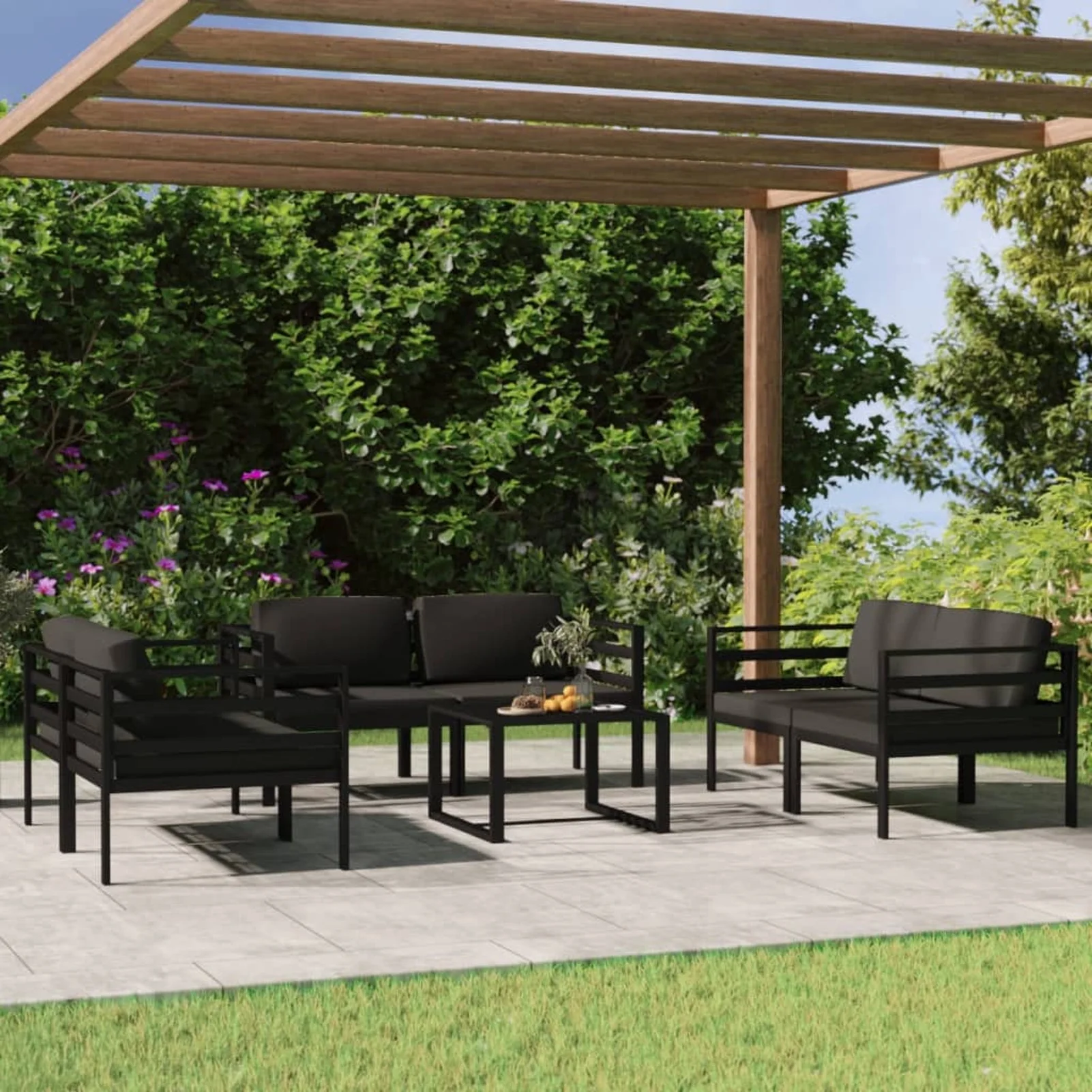 Dcenta 7 Piece Patio Set with Cushions Aluminum Anthracite