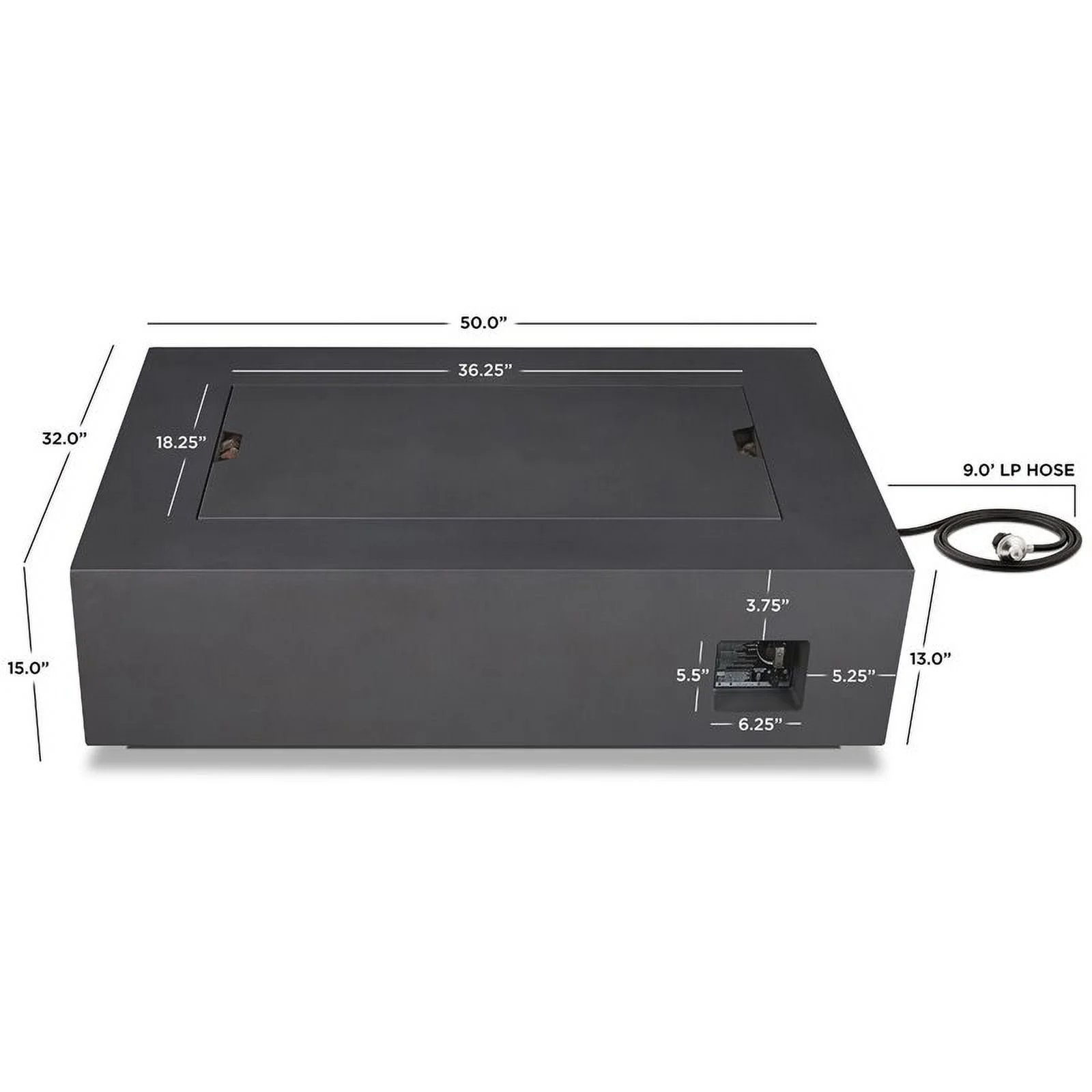 Home Square 2-Piece Set with Large Fire Table Fire Glass in Slate/Cobalt Blue