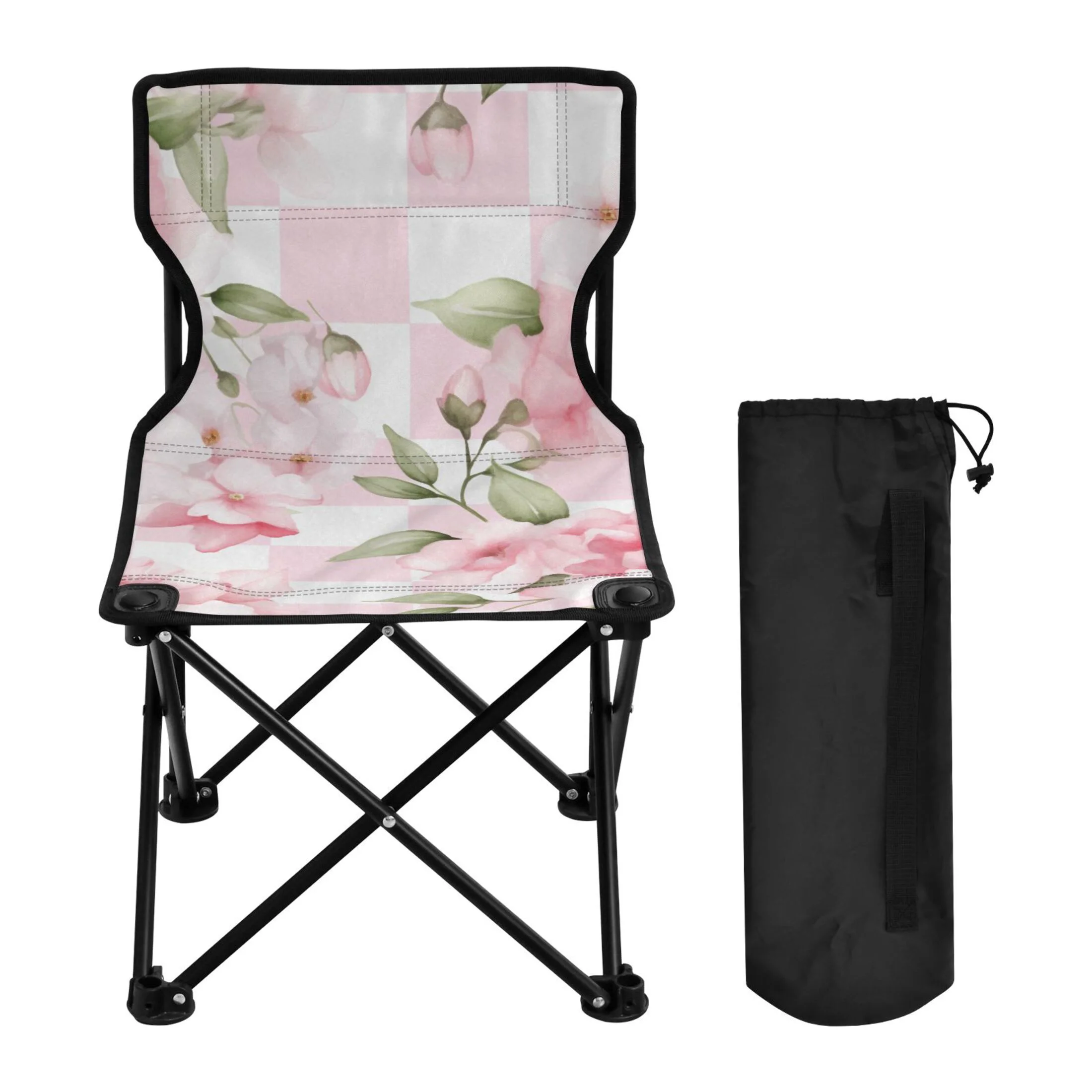 Peony Flowers Pink Portable Camping Chair Outdoor Folding Beach Chair Fishing Chair Lawn Chair with Carry Bag Support to 220LBS