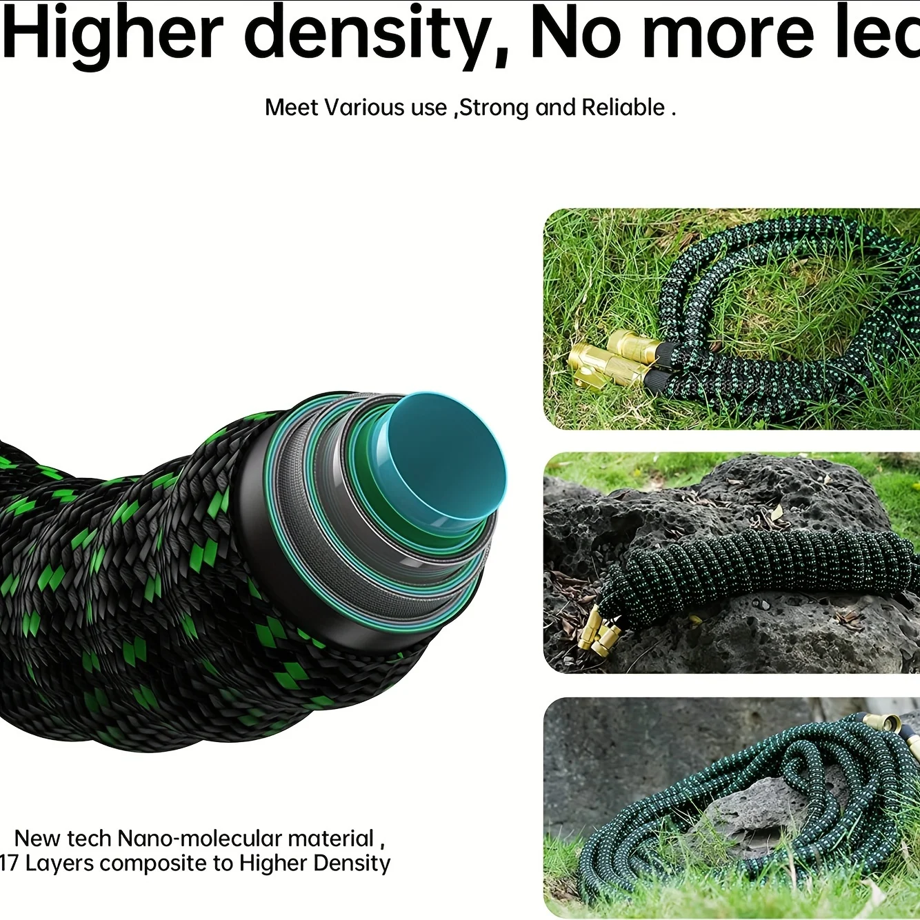 1 Pack 100ft US Standard Connector Garden Water Hose, Can Be Extended To Three Times The Length, Made With High-quality Material, Nozzle 10 Water Outlet Modes, Not Easy To Tangle, Leak-proof Connector