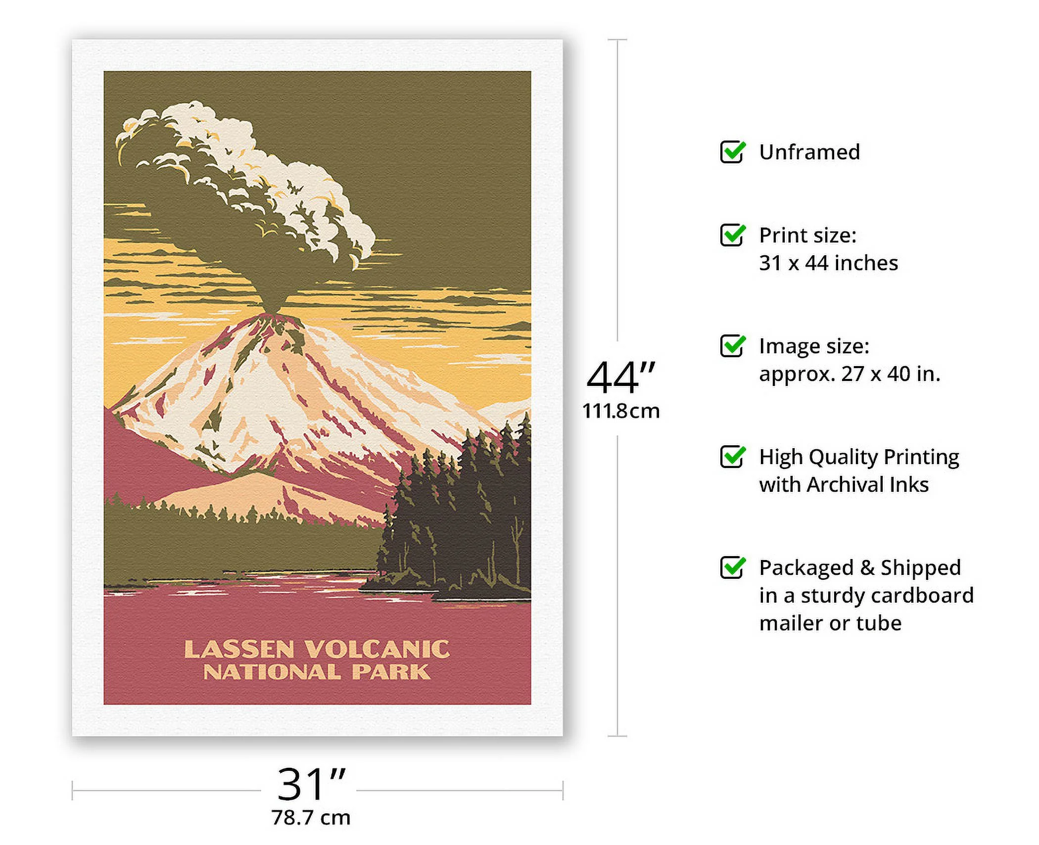 Lassen Volcanic National Park - Manzanita Lake California - Vintage Travel Poster by Chester Don Powell c.1938 - Fine Art Rolled Canvas Print 27in x 40in
