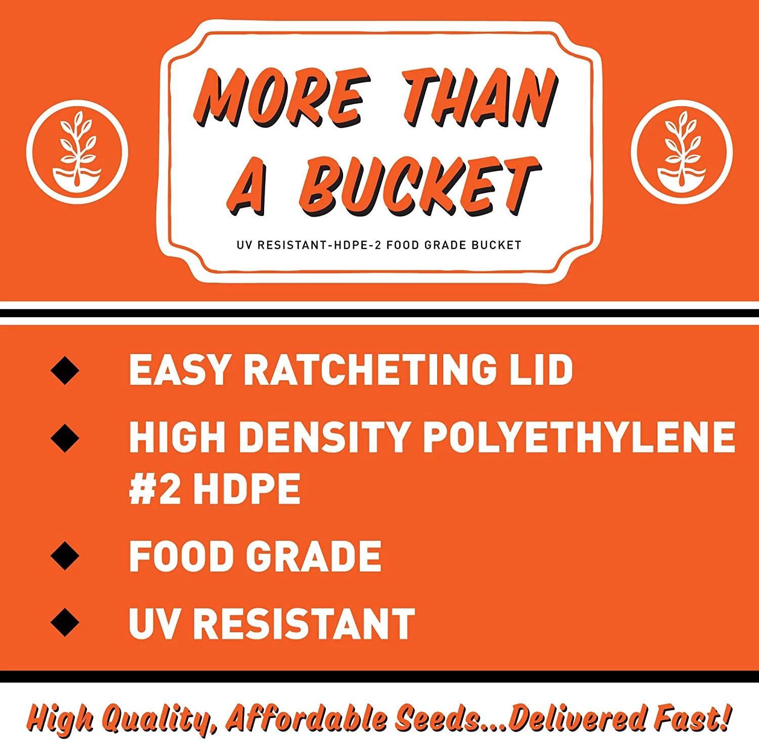 5 Gallon Bucket with Easy On/Off Ratchting Lid - 3 Buckets - HDPE, Food Grade, BPA Free - Gardening & Composting Info - All Purpose Pail