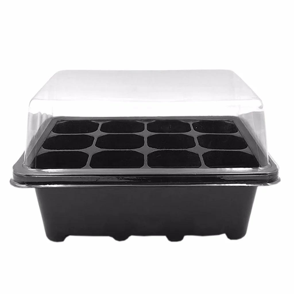 HJQEQVD Incubator 12 Cells Hole Nursery Pots Plant Seed Box Tray Insert Seeding Case (black, One Size)